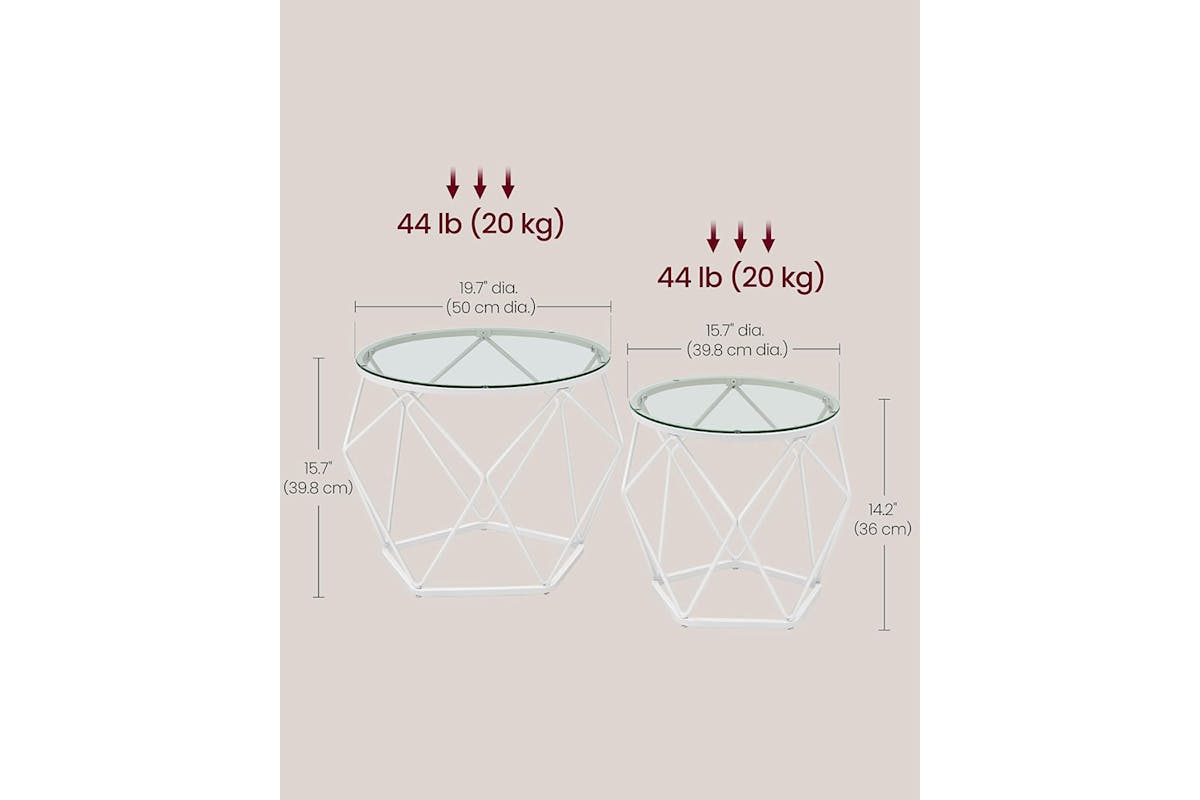 Vasagle Round Coffee Table | Set of 2 | Transparent/Cloud White-3