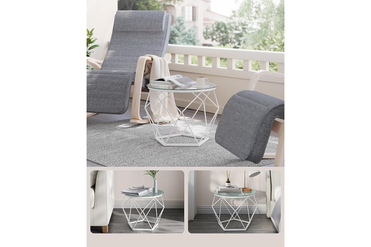 Vasagle Round Coffee Table | Set of 2 | Transparent/Cloud White-4