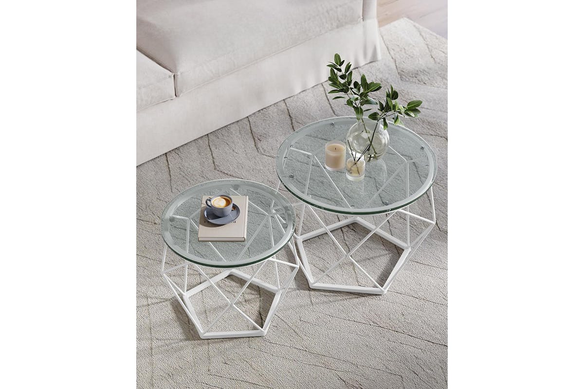 Vasagle Round Coffee Table | Set of 2 | Transparent/Cloud White-5