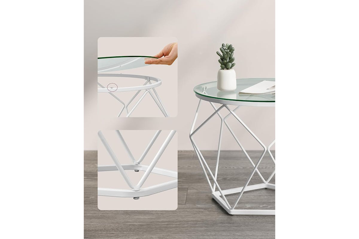 Vasagle Round Coffee Table | Set of 2 | Transparent/Cloud White-7