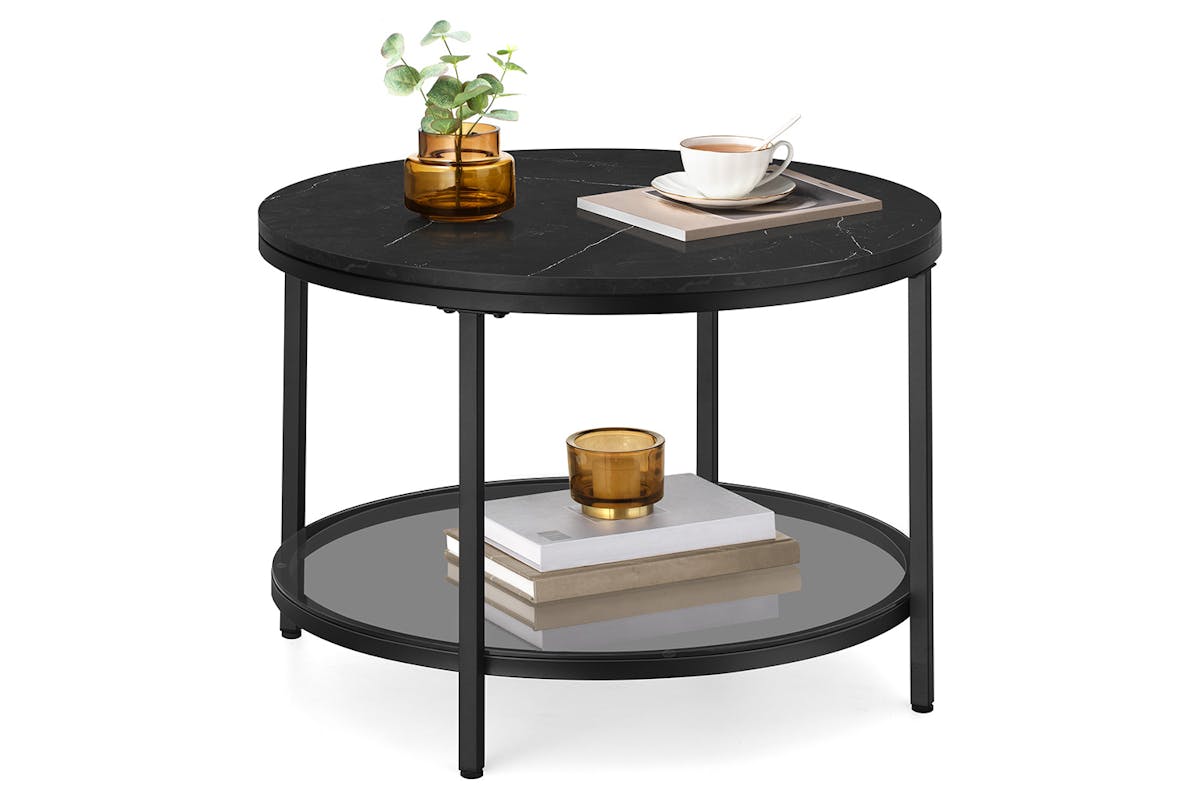 Vasagle Round Coffee Table | Marble Black/Ink Black-3