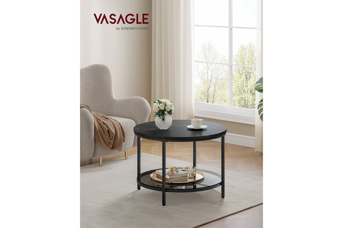 Vasagle Round Coffee Table | Marble Black/Ink Black-2