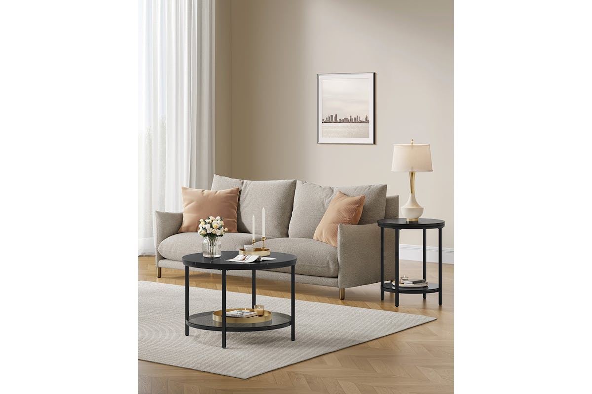 Vasagle Round Coffee Table | Marble Black/Ink Black-4