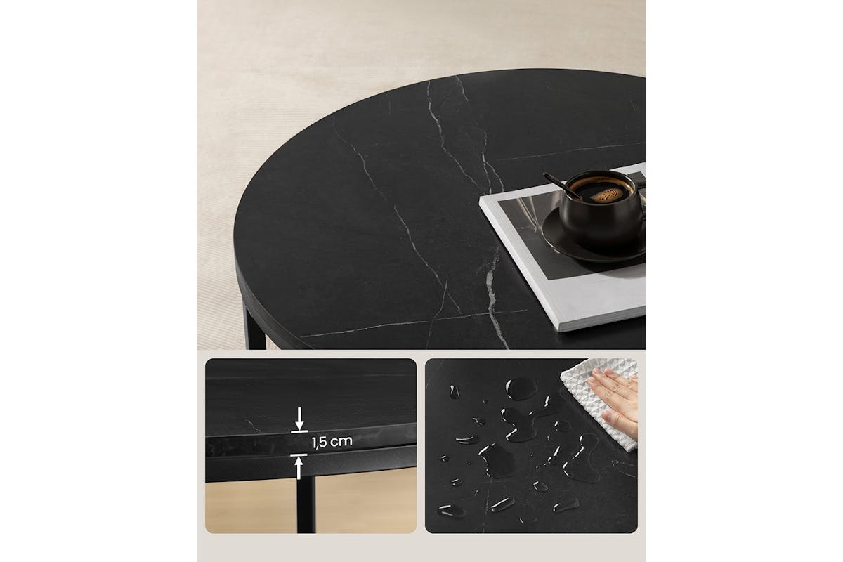 Vasagle Round Coffee Table | Marble Black/Ink Black-5