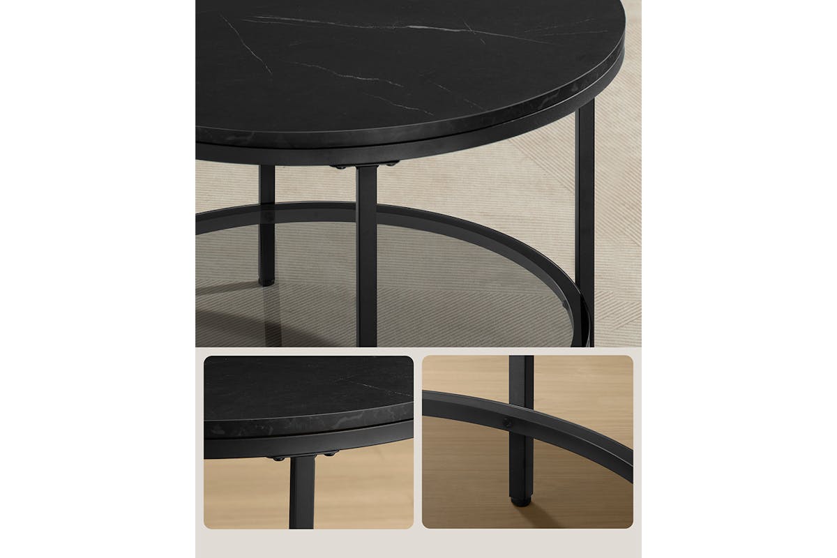Vasagle Round Coffee Table | Marble Black/Ink Black-6
