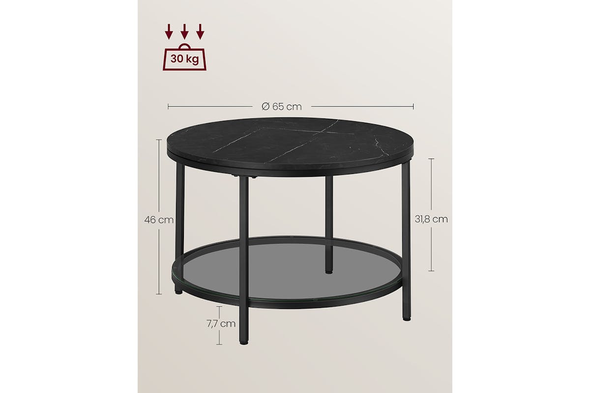 Vasagle Round Coffee Table | Marble Black/Ink Black-7