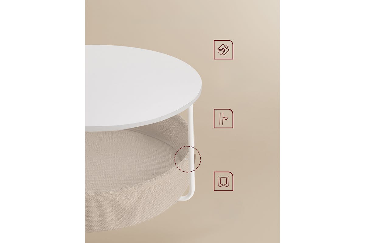 Vasagle Round Coffee Table with Storage | Matte White/Camel Brown-5