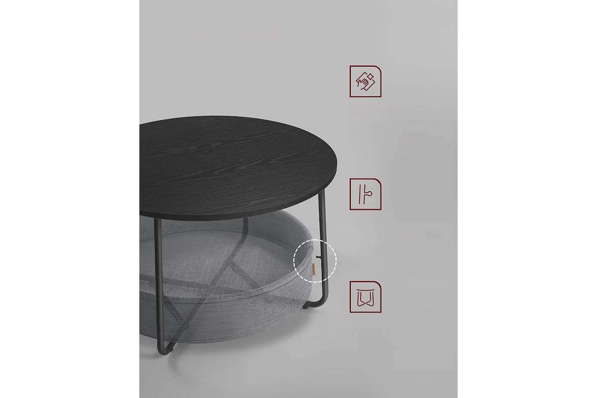 Vasagle Round Coffee Table with Fabric Basket | Ink Black/Slate Gray-5
