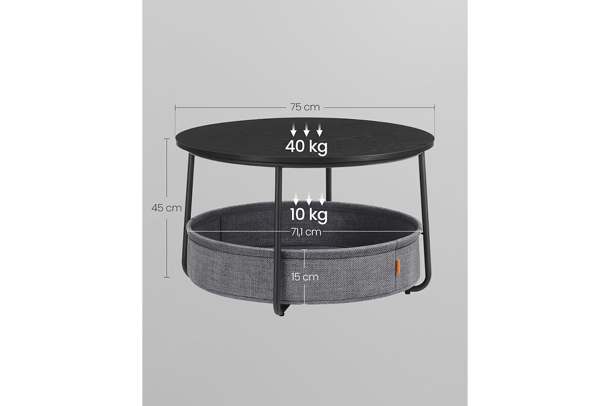 Vasagle Round Coffee Table with Fabric Basket | Ink Black/Slate Gray-7