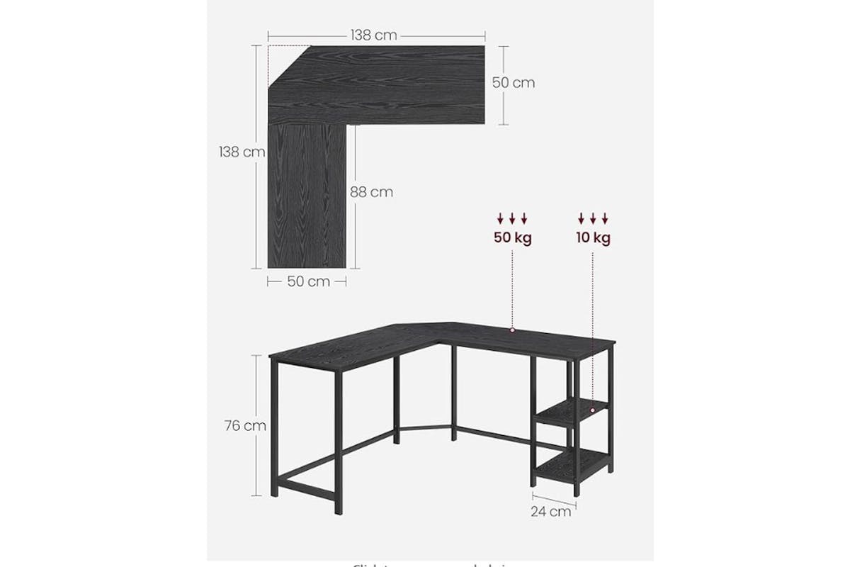 Vasagle L-Shaped Computer Desk | Black-3