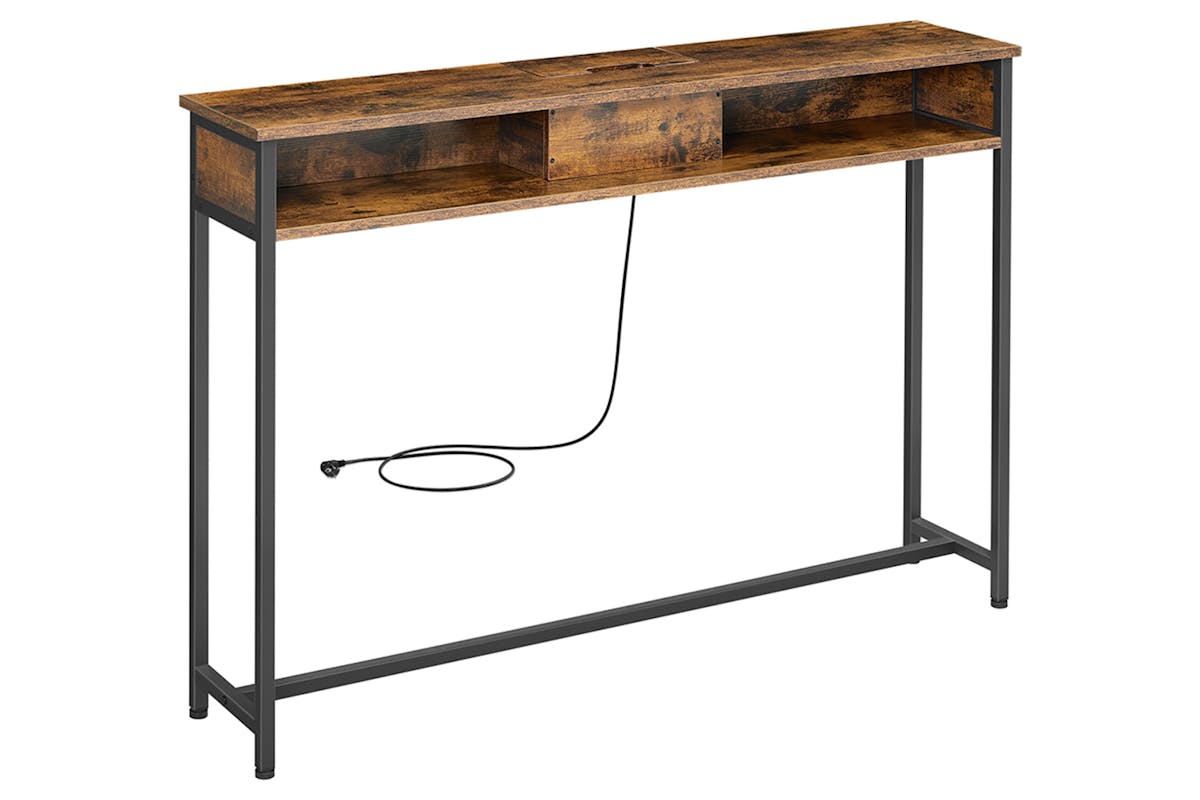 Vasagle Console Table with Sockets | Rustic Brown/Ink Black