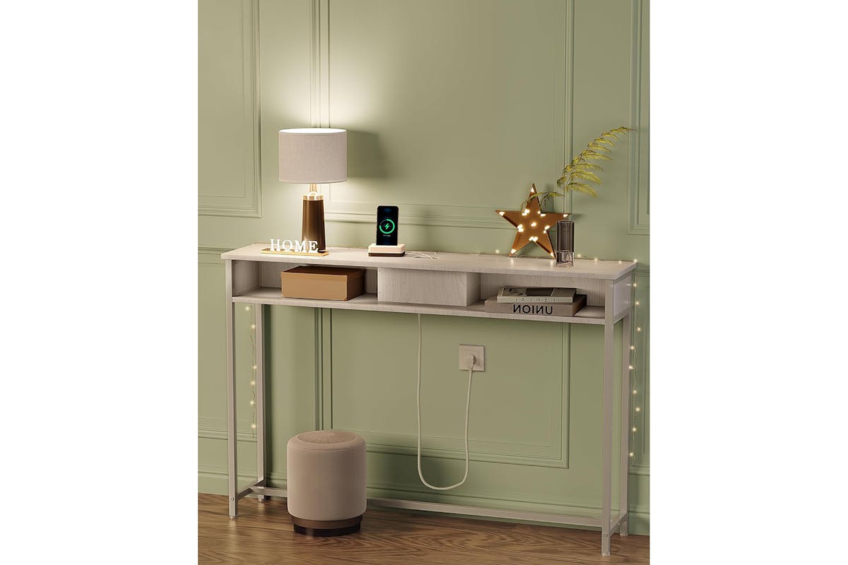 Vasagle Console Table with Sockets | Snow White-4
