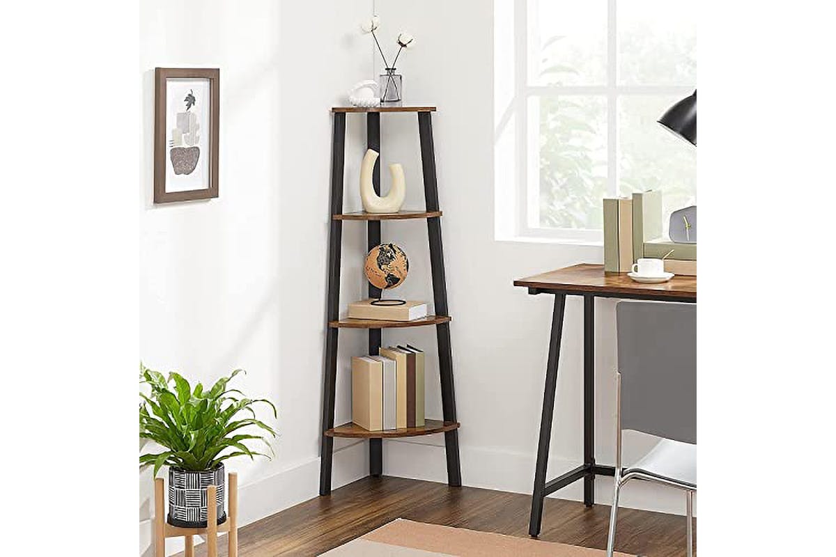 Vasagle Corner Ladder Shelves | 4 Shelves | Rustic Brown/Black-2