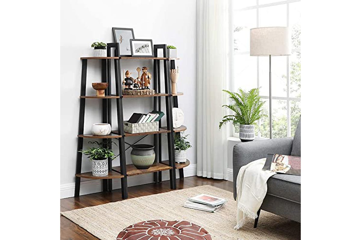 Vasagle Corner Ladder Shelves | 4 Shelves | Rustic Brown/Black-3