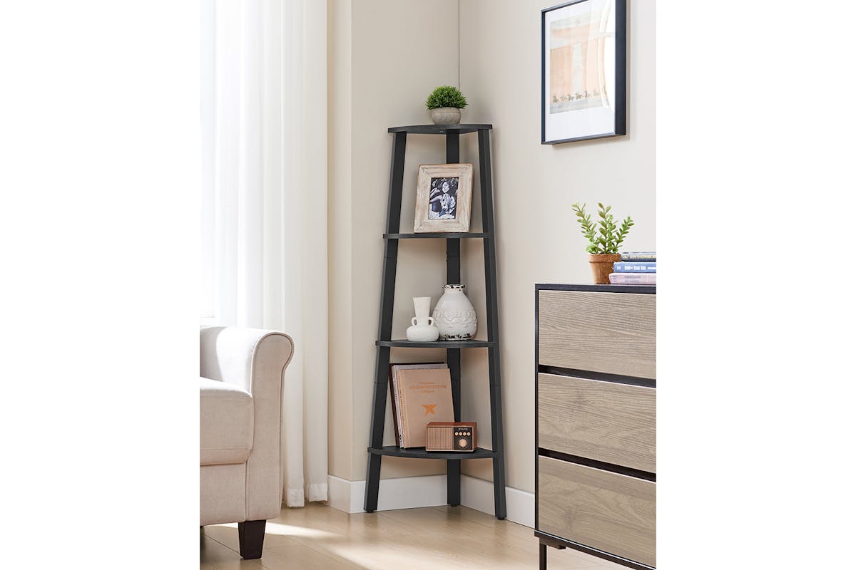 Vasagle Corner Ladder Shelves | 4 Shelves | Grey/Black-2