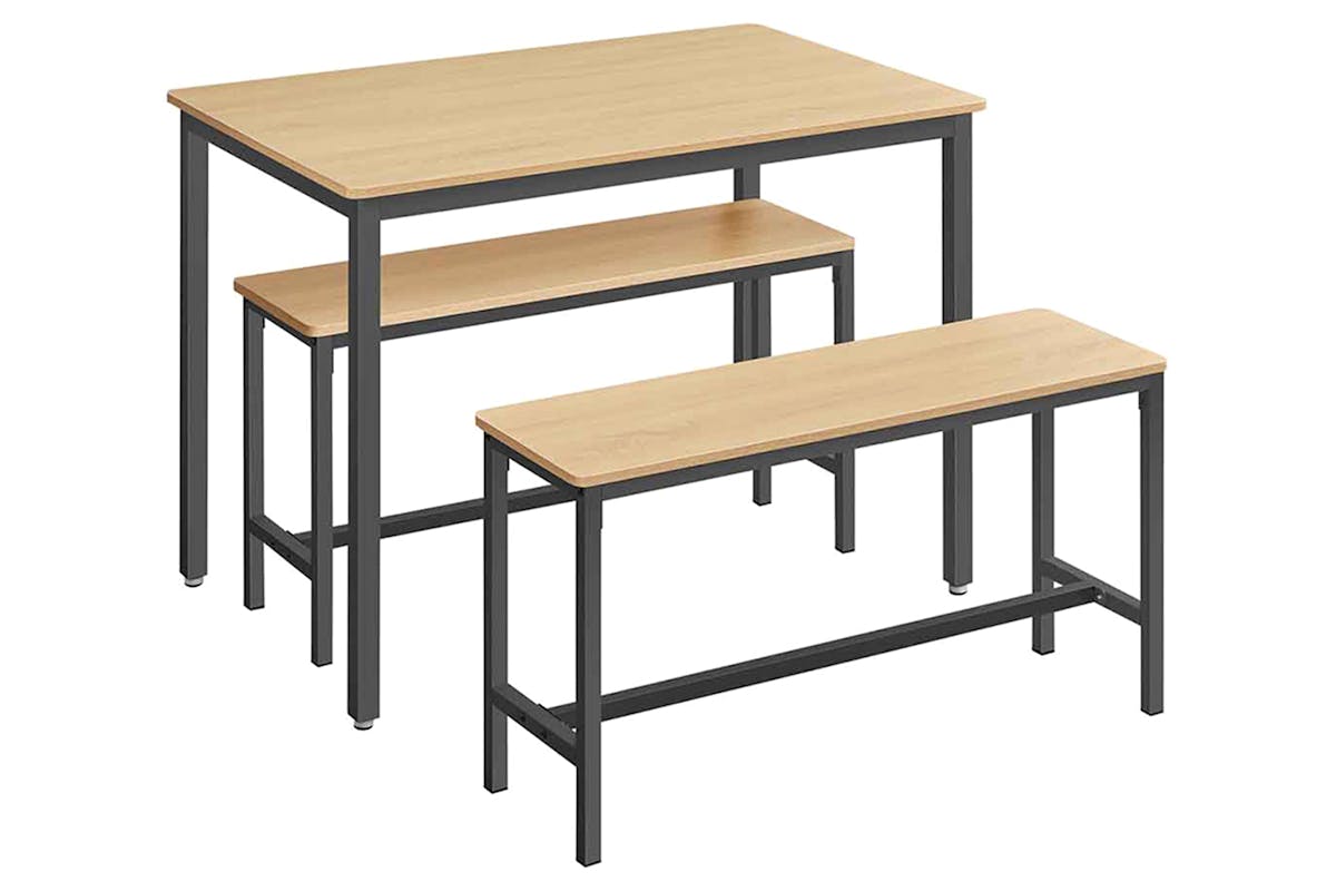 Vasagle Dining Set | Table & 2 Benches | Golden Oak/Ink Black