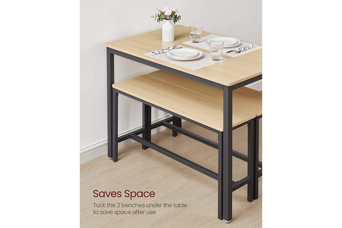 Vasagle Dining Set | Table & 2 Benches | Golden Oak/Ink Black-4