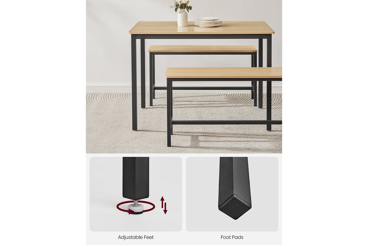 Vasagle Dining Set | Table & 2 Benches | Golden Oak/Ink Black-5