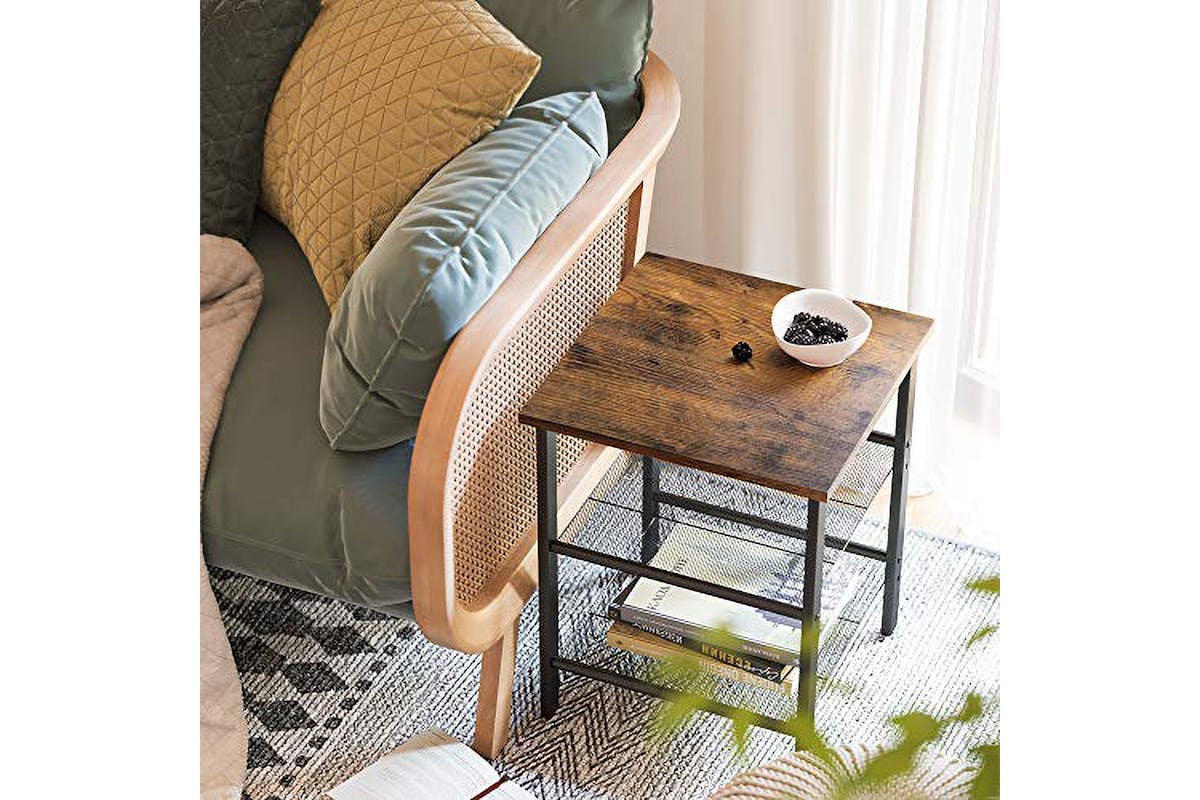 Vasagle Side End Table with 2 Adjustable Mesh Shelves | Vintage Brown/Black-3