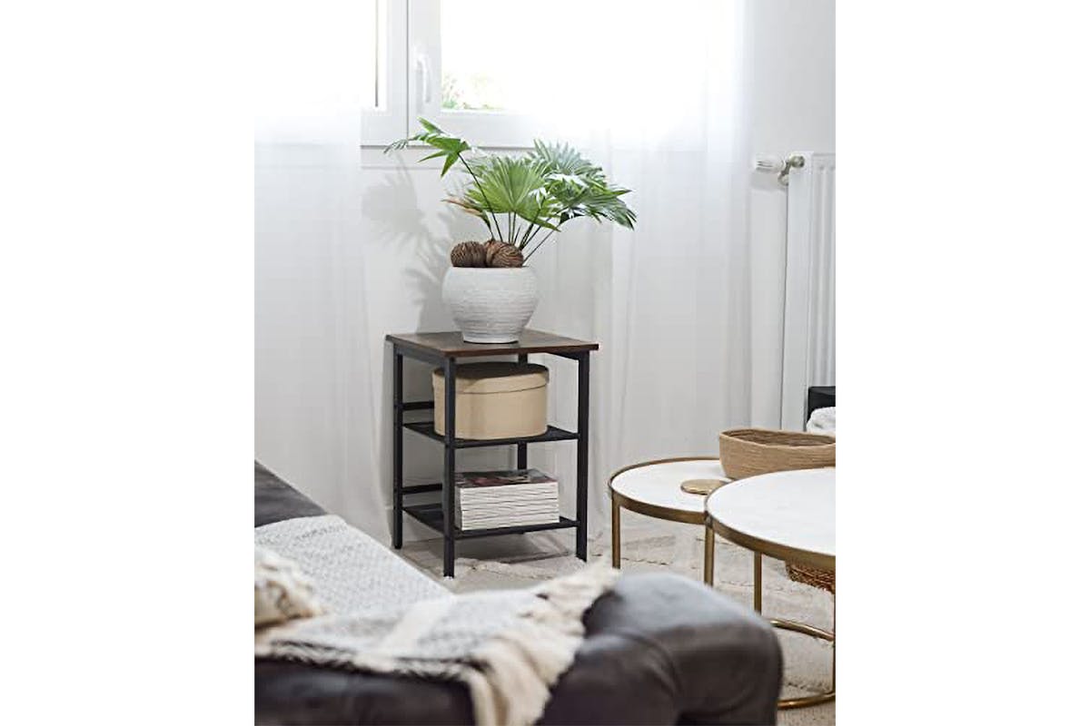 Vasagle Side End Table with 2 Adjustable Mesh Shelves | Vintage Brown/Black-4