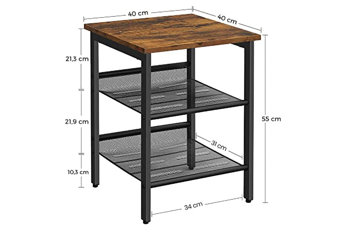 Vasagle Side End Table with 2 Adjustable Mesh Shelves | Vintage Brown/Black-5