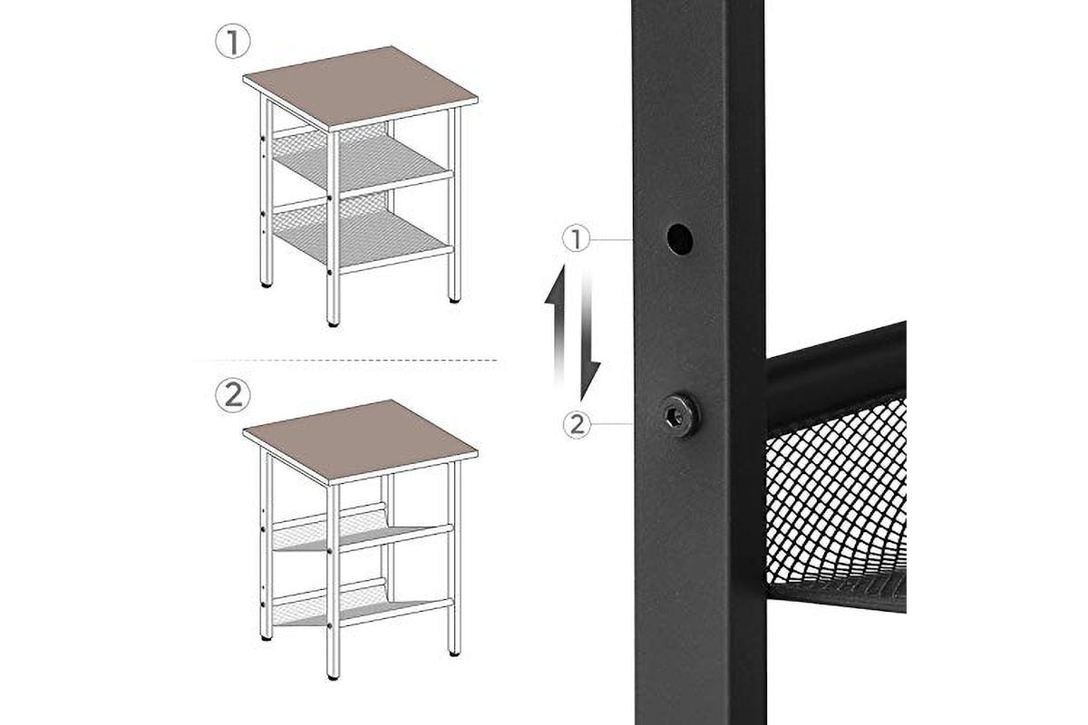 Vasagle Side End Table with 2 Adjustable Mesh Shelves | Vintage Brown/Black-6