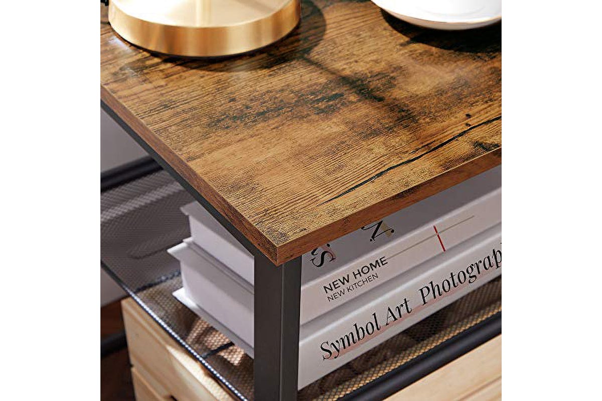 Vasagle Side End Table with 2 Adjustable Mesh Shelves | Vintage Brown/Black-7
