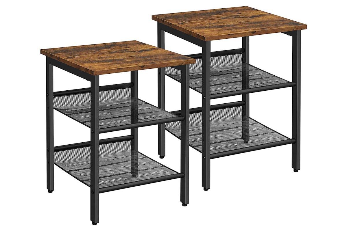 Vasagle Bedside Tables with Adjustable Mesh Shelves | Set of 2 | Rustic Brown/Black