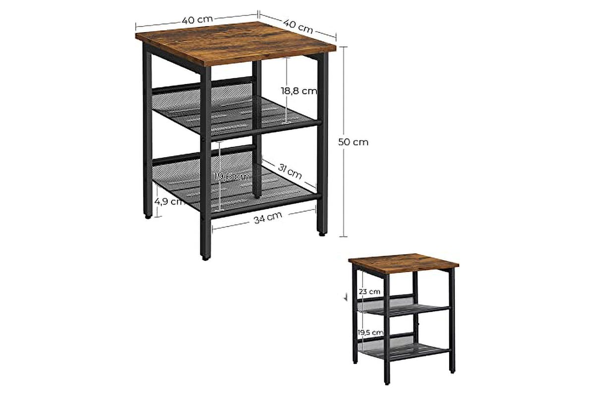 Vasagle Bedside Tables with Adjustable Mesh Shelves | Set of 2 | Rustic Brown/Black-4