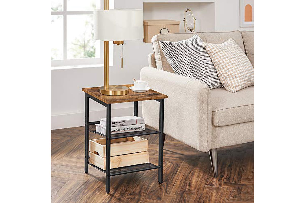 Vasagle Bedside Tables with Adjustable Mesh Shelves | Set of 2 | Rustic Brown/Black-2