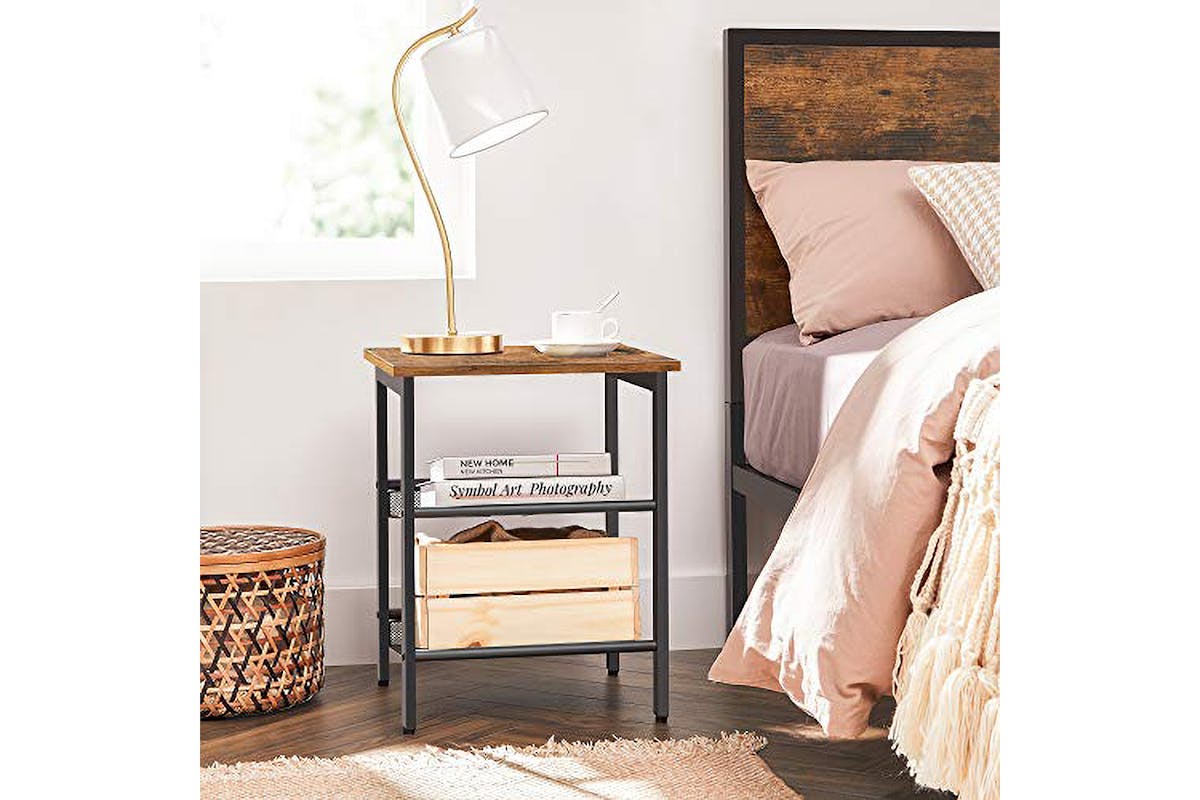 Vasagle Bedside Tables with Adjustable Mesh Shelves | Set of 2 | Rustic Brown/Black-5