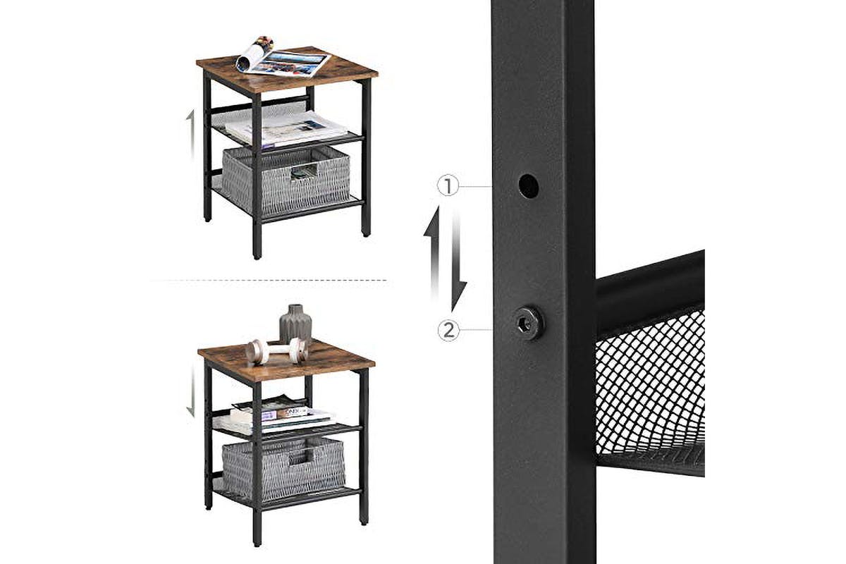 Vasagle Bedside Tables with Adjustable Mesh Shelves | Set of 2 | Rustic Brown/Black-6