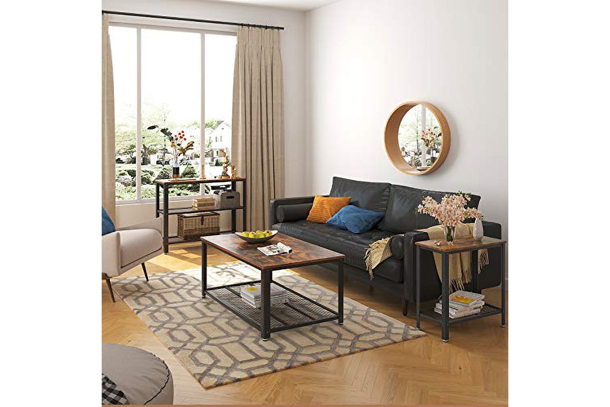 Vasagle Side Bedside Table with Mesh Shelf | Rustic Brown-2