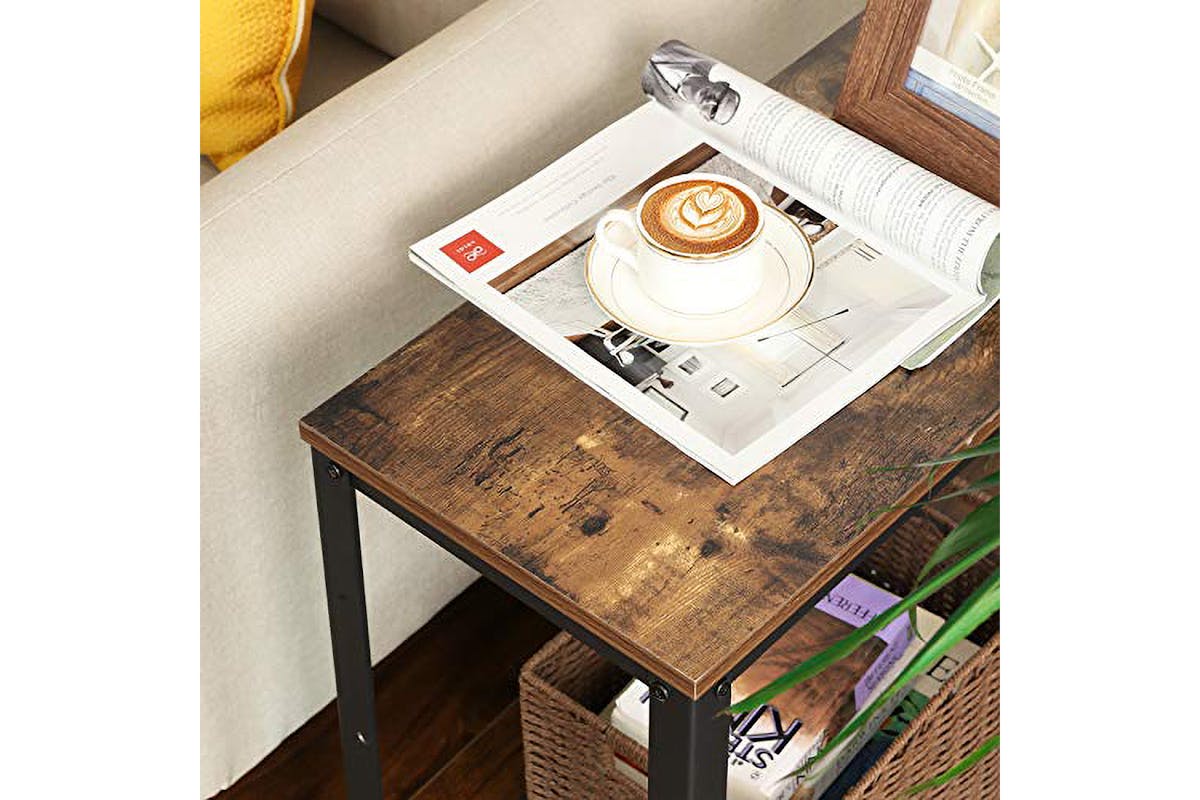 Vasagle Side Bedside Table with Mesh Shelf | Rustic Brown-5
