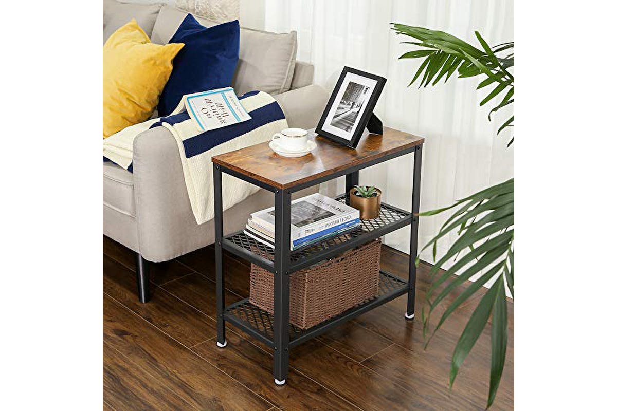 Vasagle Side Table Console Table With 2 Mesh Shelves | Rustic Brown-2