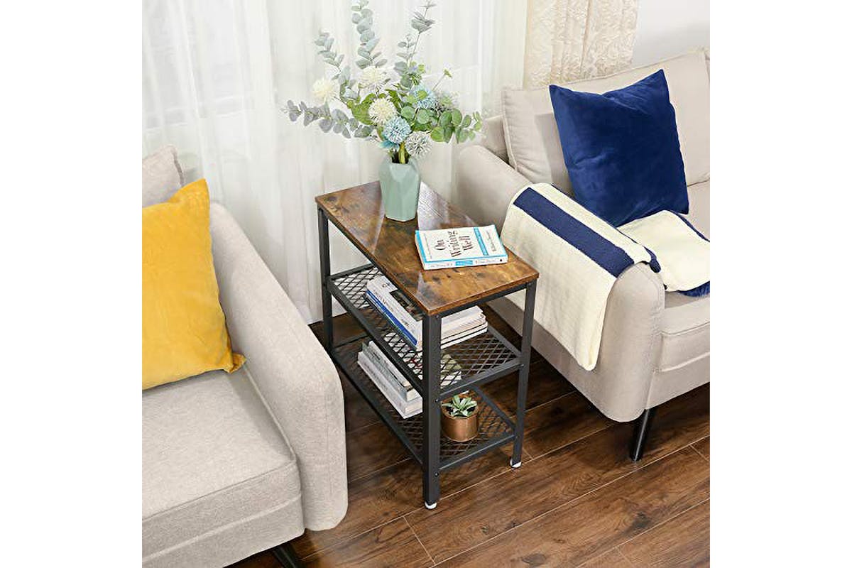Vasagle Side Table Console Table With 2 Mesh Shelves | Rustic Brown-4