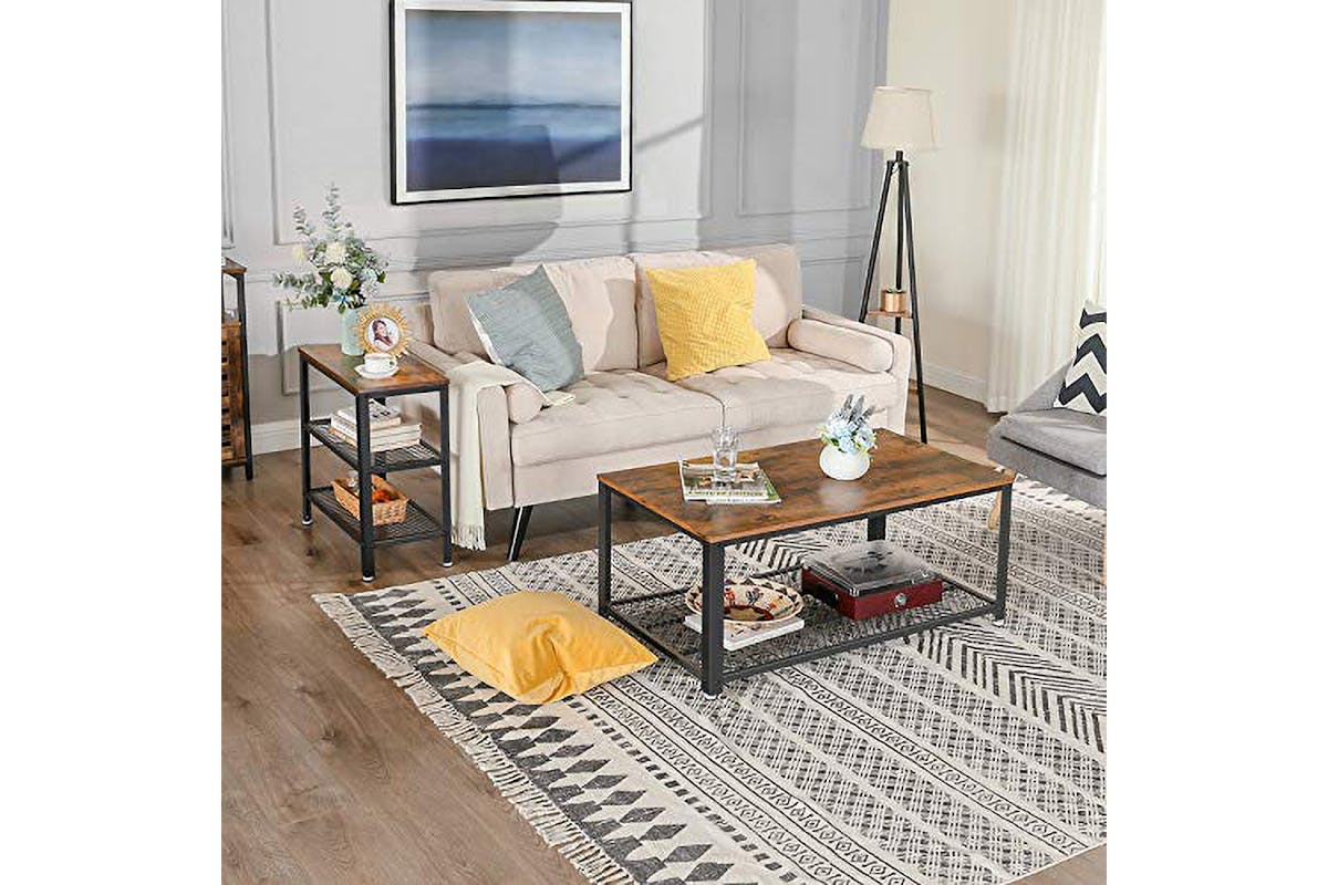 Vasagle Side Table Console Table With 2 Mesh Shelves | Rustic Brown-6