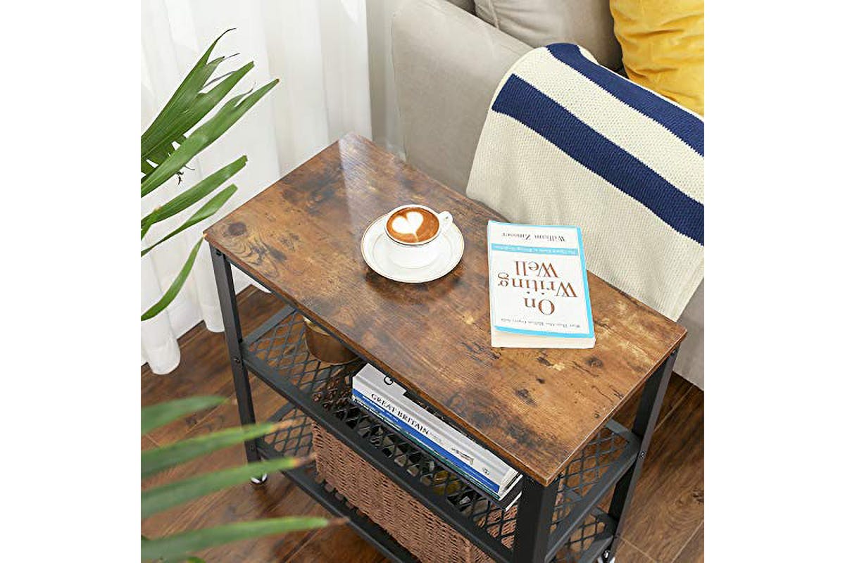 Vasagle Side Table Console Table With 2 Mesh Shelves | Rustic Brown-7