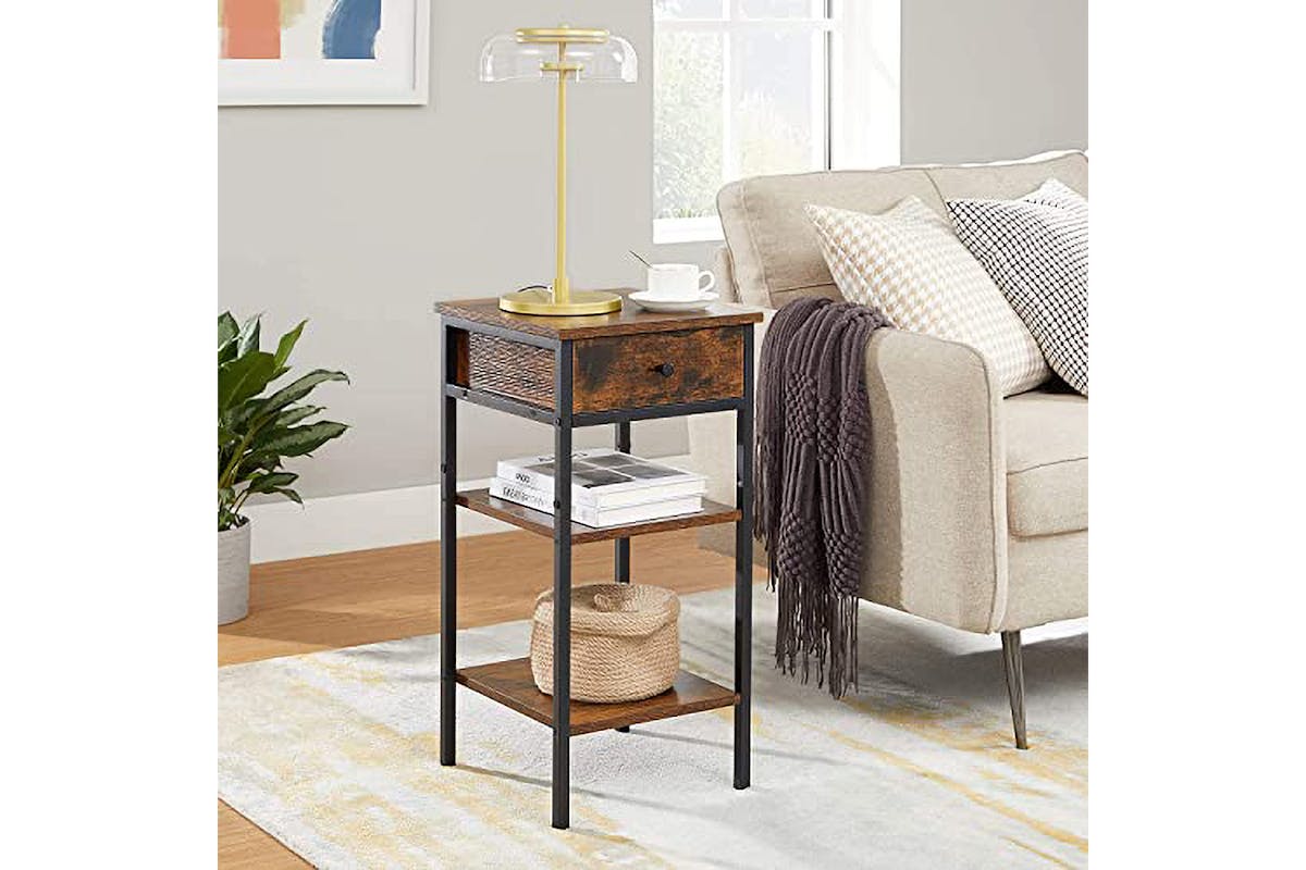 Vasagle Beside Table with Drawer and 2 Storage Shelves | Rustic Brown/Black-2