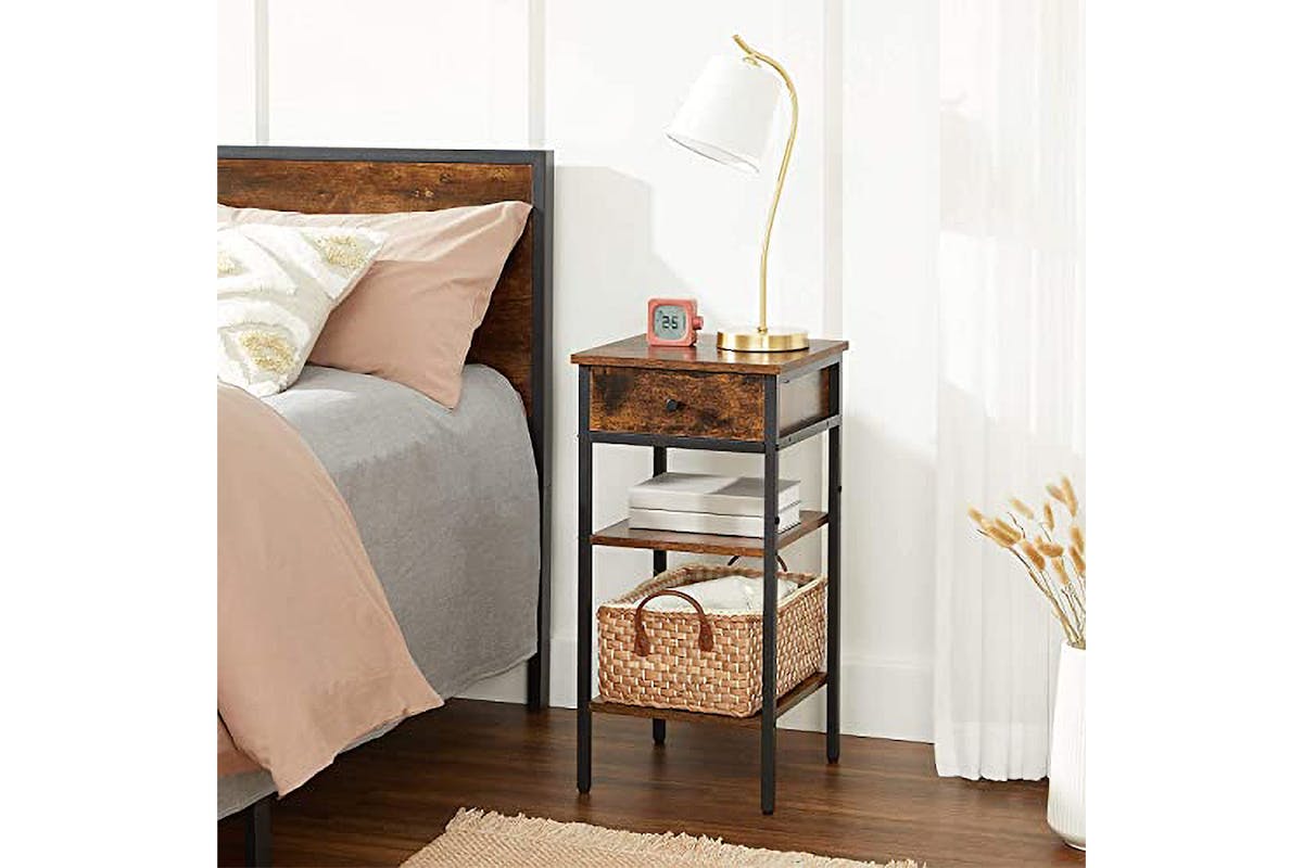 Vasagle Beside Table with Drawer and 2 Storage Shelves | Rustic Brown/Black-5