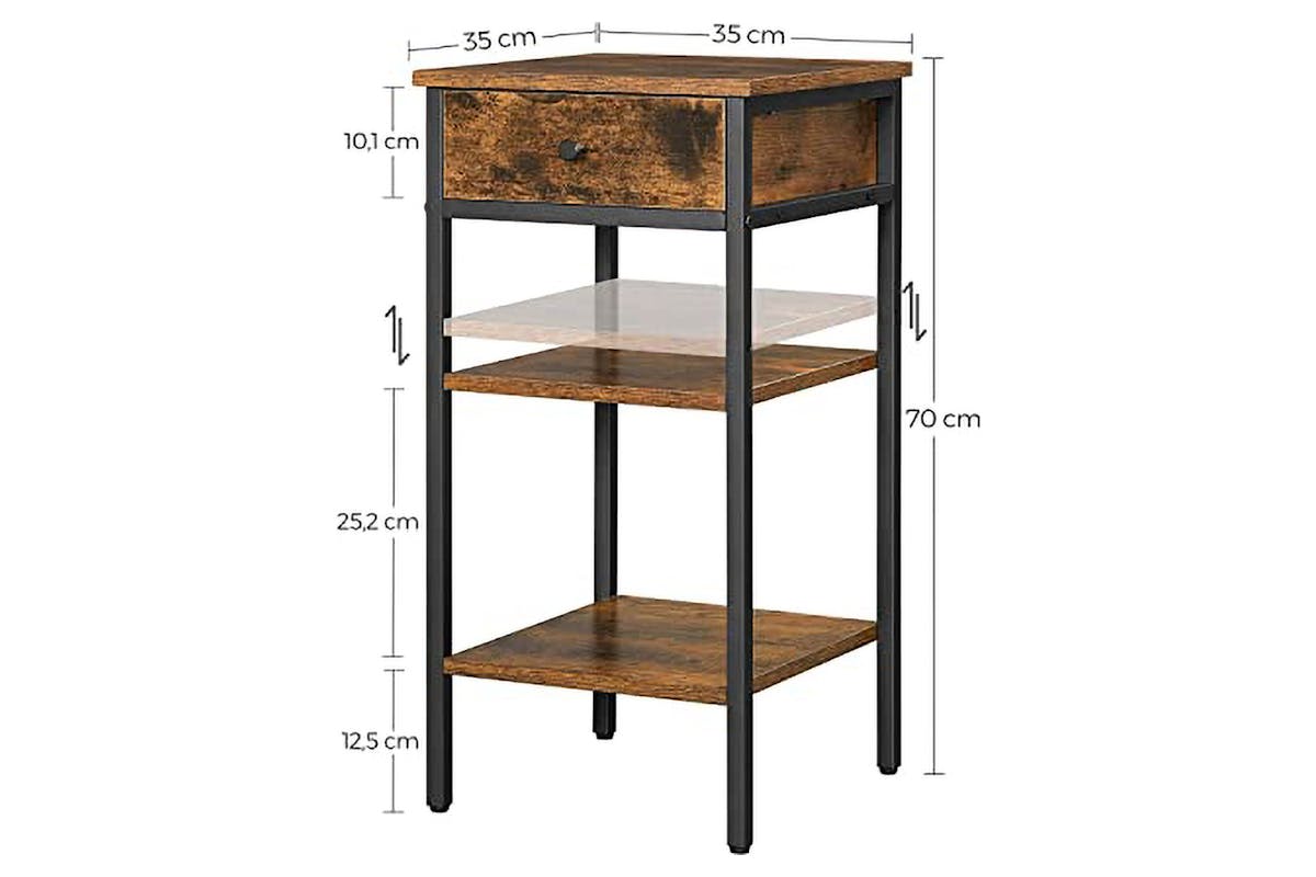 Vasagle Beside Table with Drawer and 2 Storage Shelves | Rustic Brown/Black-6