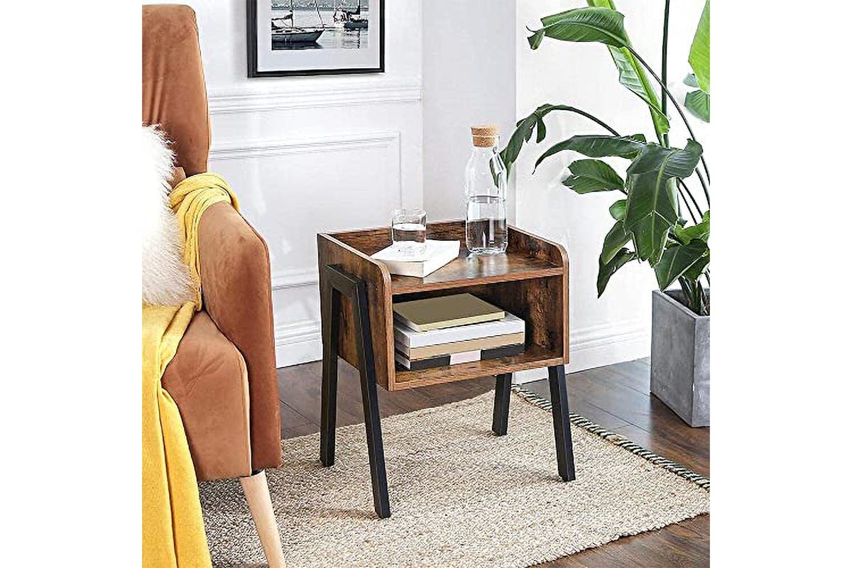 Vasagle End Side Coffee Table with Open Front Storage Compartment | Vintage Brown/Black-4