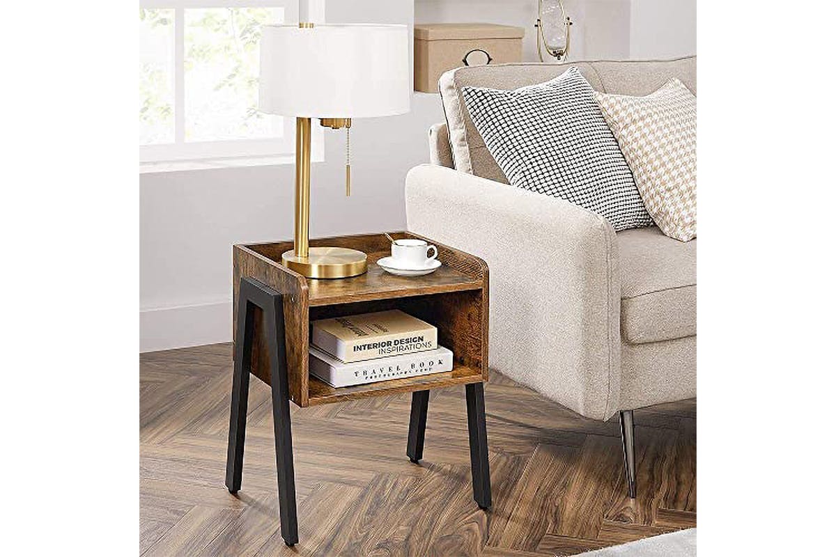 Vasagle End Side Coffee Table with Open Front Storage Compartment | Vintage Brown/Black-5