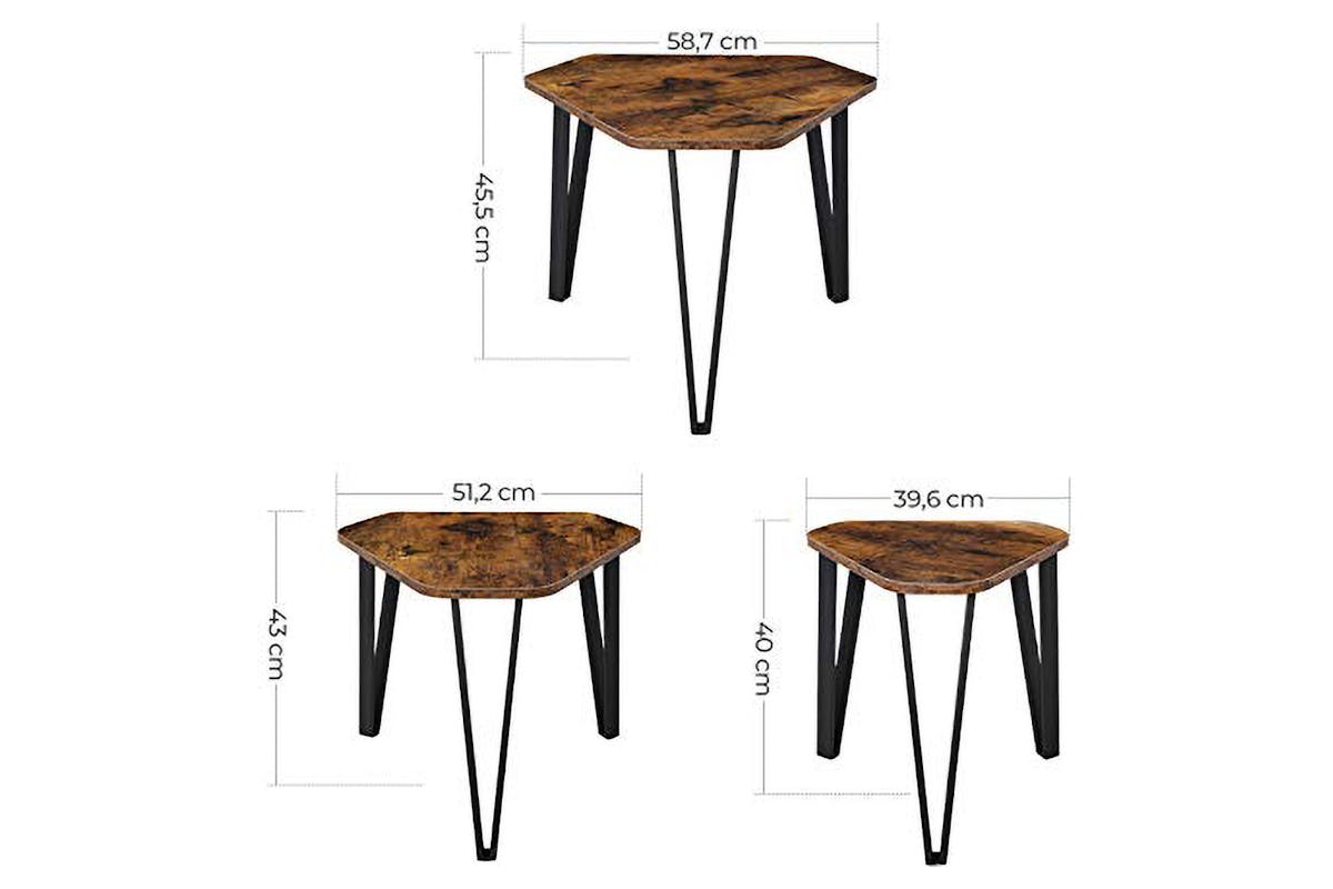 Vasagle Nesting Coffee Table | Set of 3 | Rustic Brown/Black-6