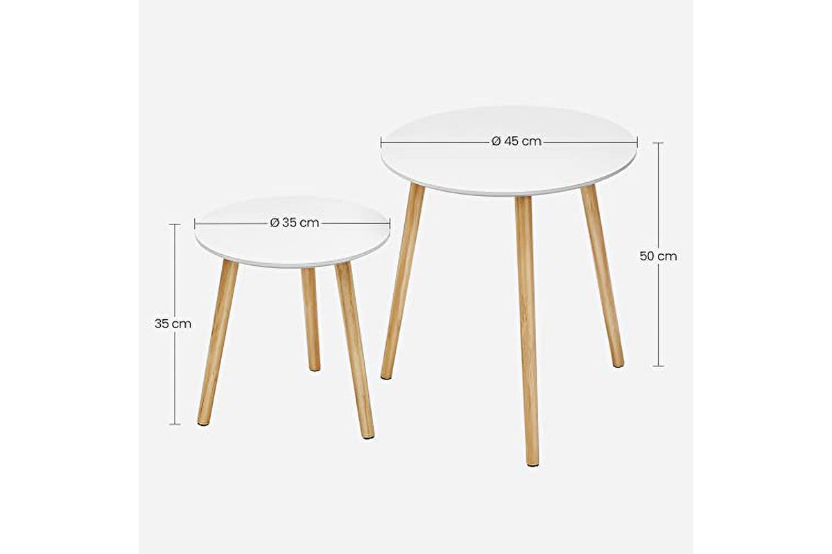 Vasagle Nesting Round Side Table | Set of 2 | White/Natural-6