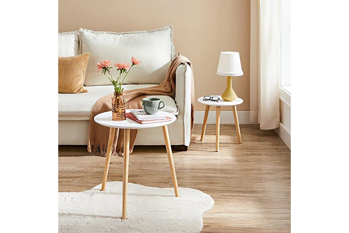Vasagle Nesting Round Side Table | Set of 2 | White/Natural-2
