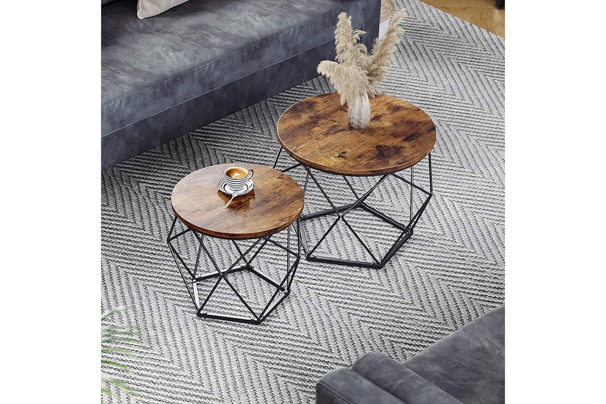 Vasagle Side Table | Set of 2 | Rustic Brown/Black-2