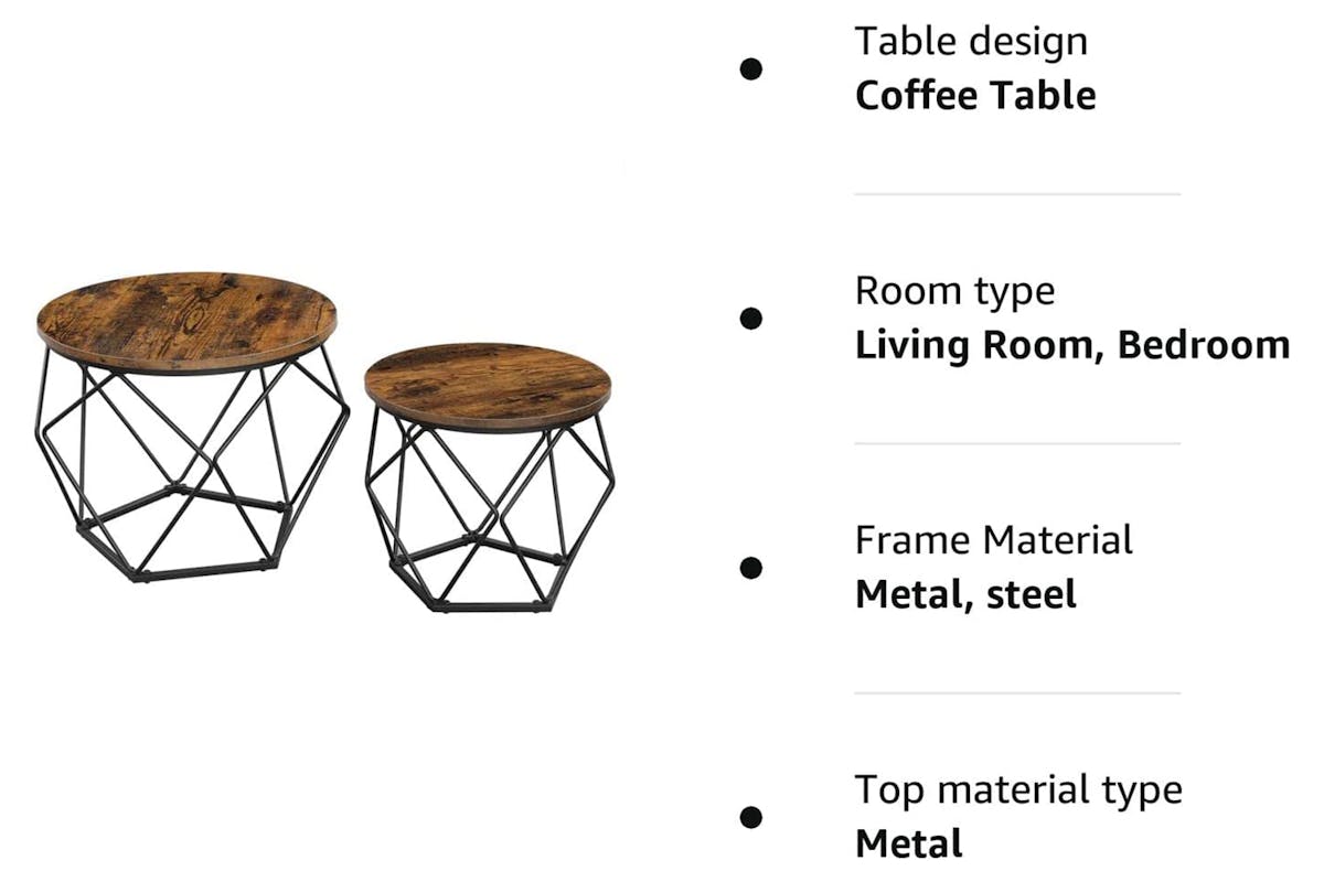 Vasagle Side Table | Set of 2 | Rustic Brown/Black-3