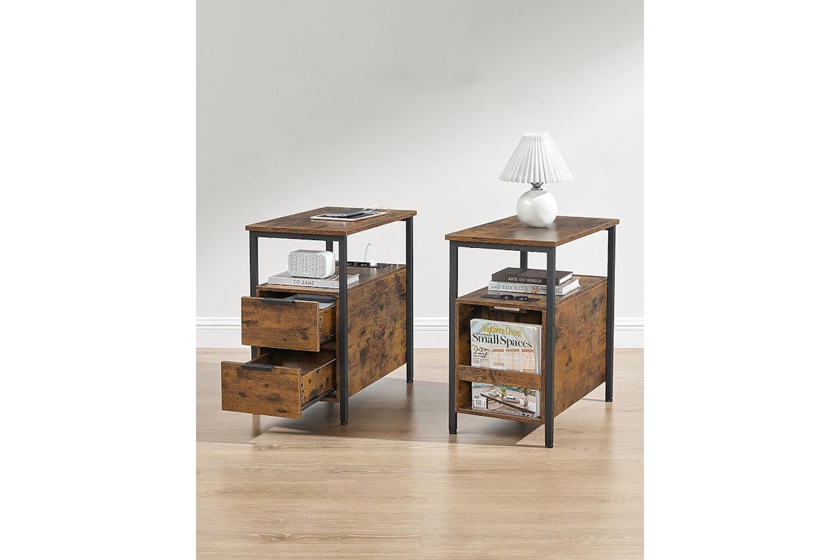 Vasagle Side Table with Power Strip | Vintage Brown/Classic Black-3