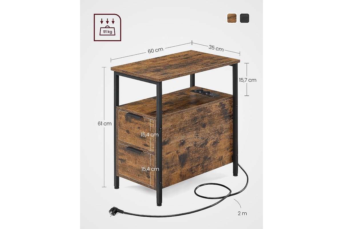 Vasagle Side Table with Power Strip | Vintage Brown/Classic Black-7